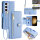 Handykette Samsung Hülle mit Band Handyhülle Kartenfächer PU Leder Umhängetasche Galaxy S23+ Hellblau