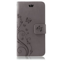 Huawei Handy Tasche Handyhülle Schutz Hülle Blumen Flip Cover Buch Case Etui Huawei Y6 2019 Grau