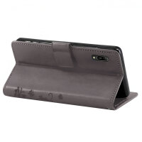 Huawei Handy Tasche Handyhülle Schutz Hülle Blumen Flip Cover Buch Case Etui Huawei Y6 2019 Grau