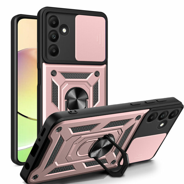 Outdoor Panzer Hülle für Samsung Galaxy A15 mit Kameraschutz Ringhalter Bumper  Rosegold