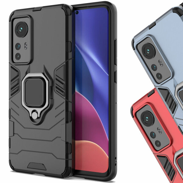 Handyhülle für Xiaomi 12 / 12X - Ring Panzer Cover Schwarz
