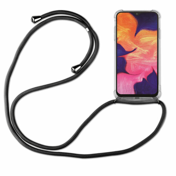 Handy Hülle mit Band Schutzhülle Handykette Seil Silikon Handy Tasche mit Schnur Samsung Galaxy A20e SM-A202 Schwarz