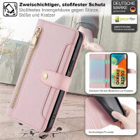 Handykette Samsung Hülle mit Band Handyhülle Kartenfächer PU Leder Umhängetasche Galaxy A23 Rosa