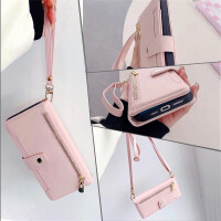 Handykette Samsung Hülle mit Band Handyhülle Kartenfächer PU Leder Umhängetasche Galaxy A23 Rosa
