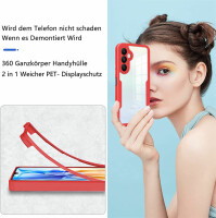 360° Hülle für Samsung A35, 360 Grad Handyhülle mit Integriertem Displayschutz Rot