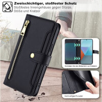 Handykette Xiaomi Hülle mit Band Handyhülle Kartenfächer PU Leder Umhängetasche Redmi Note 13 Pro 5G Schwarz