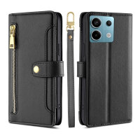 Handykette Xiaomi Hülle mit Band Handyhülle Kartenfächer PU Leder Umhängetasche Redmi Note 13 Pro 5G Schwarz