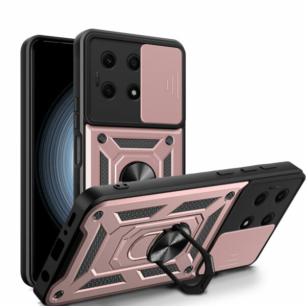 Outdoor Panzer Hülle Honor X8A Handyhülle mit Slide Kameraschutz Ringhalter Rosegold