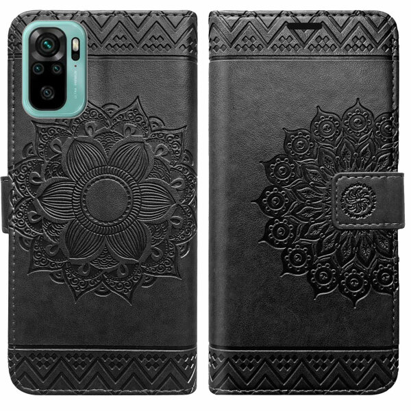 Schutz Hülle Xiaomi Redmi Note 10 Handy Tasche Flip Case Etui Schale TPU Wallet Schwarz