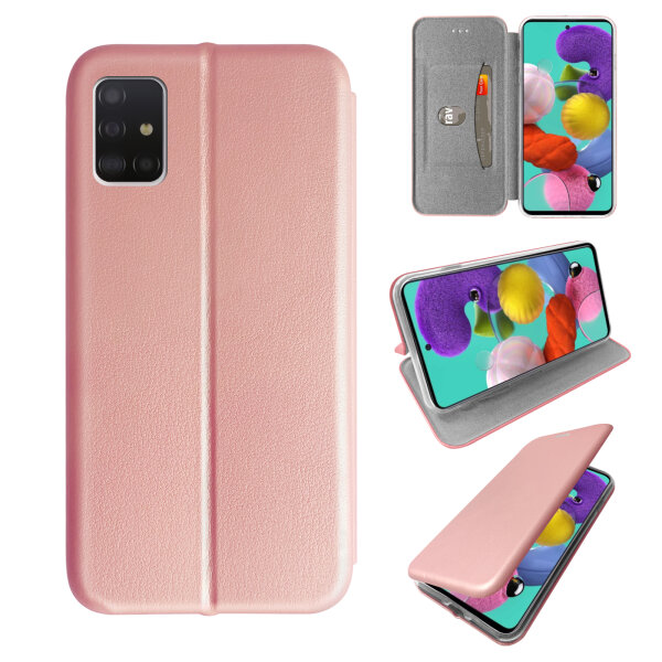 Handy Tasche für Samsung Galaxy A51 SM-A515 Hülle Case Buchhülle Klapphülle TPU Magnet Case Rosegold
