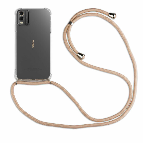Handykette für Nokia C32 Handyhülle mit Band Umhängehülle mit Band Hülle Cover  Beige / Braun