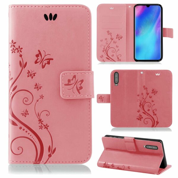 Huawei Handy Tasche Handyhülle Schutz Hülle Blumen Flip Cover Buch Case Etui Huawei P30 Rosa