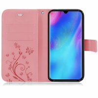 Huawei Handy Tasche Handyhülle Schutz Hülle Blumen Flip Cover Buch Case Etui Huawei P30 Rosa