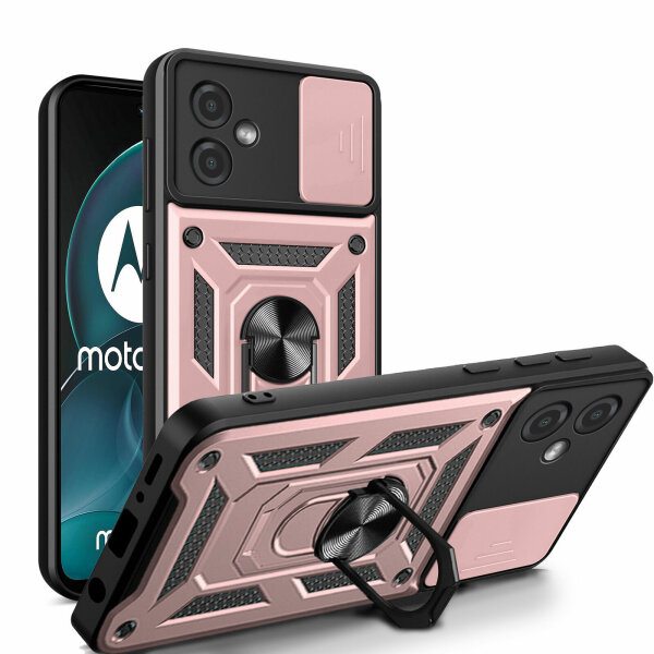 Outdoor Panzer Hülle Motorola Moto G14 Handyhülle mit Kameraschutz Ringhalter Rosegold