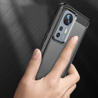 Handyhülle für Xiaomi 12 / 12X Silikon Carbon Bumper Case Schwarz