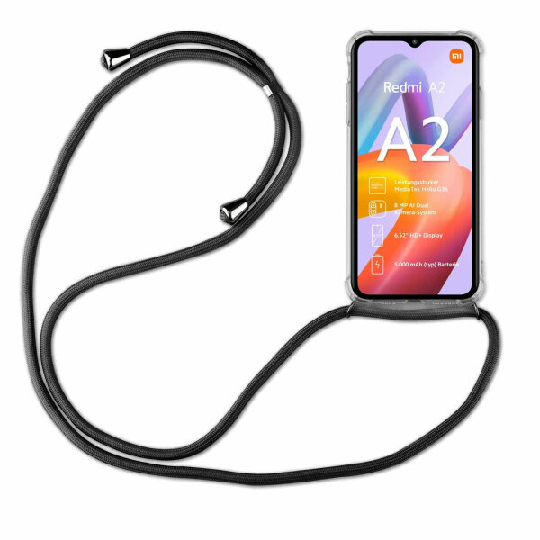 Handykette für Xiaomi Redmi A2 Handyhülle mit Band Hülle mit Kordel Handy Tasche Schwarz
