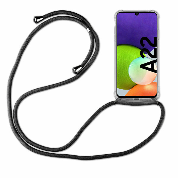 Handykette für Samsung Handyhülle mit Band Schutz Hülle Handy Tasche mit Schnur Samsung Galaxy A22 4G Grau