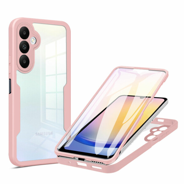360° Hülle für Samsung A25, 360 Grad Handyhülle mit Integriertem Displayschutz Rosa