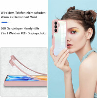 360° Hülle für Samsung A25, 360 Grad Handyhülle mit Integriertem Displayschutz Rosa