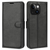 Handyhülle für Apple iPhone 15 Plus - Klapphülle PU-Leder Schwarz