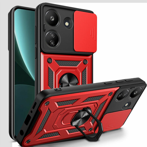 Outdoor Panzer Hülle Xiaomi Redmi 13C / Poco C65 Handyhülle Kameraschutz Ringhal Rot