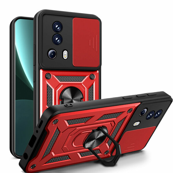 Outdoor Panzer Hülle Xiaomi 13 Lite Handyhülle mit Kameraschutz Ringhalter Case Rot
