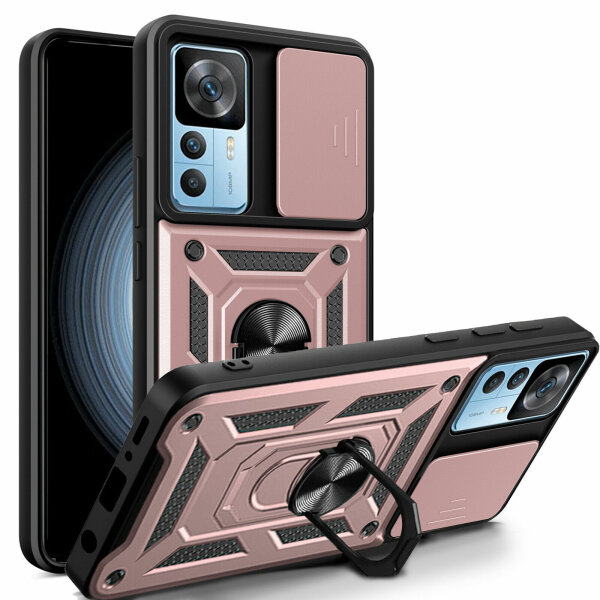 Outdoor Panzer Hülle für Xiaomi 12T / 12T Pro mit Kameraschutz Ringhalter Rosegold