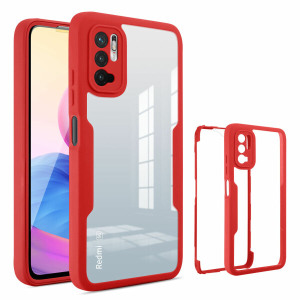 360° Grad Hülle Xiaomi Redmi Note 10 5G vollschutz Integriertem Displayschutz Rot