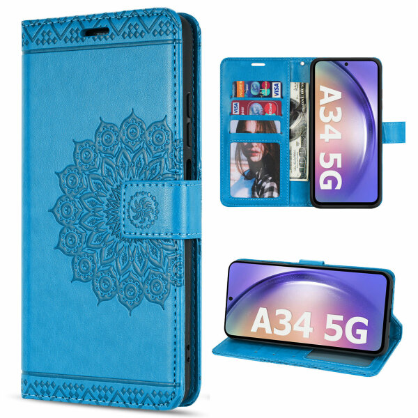 Handy Tasche für Samsung Galaxy A34 5G Hülle Handyhülle Klapphülle Wallet Case Blau