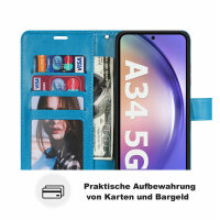 Handy Tasche für Samsung Galaxy A34 5G Hülle Handyhülle Klapphülle Wallet Case Blau