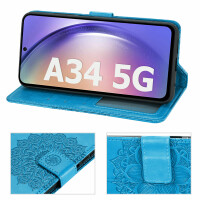 Handy Tasche für Samsung Galaxy A34 5G Hülle Handyhülle Klapphülle Wallet Case Blau