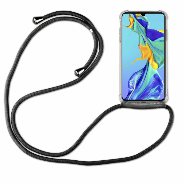 Handy Hülle mit Band Schutzhülle Handykette Seil Silikon Handy Tasche mit Schnur Huawei P10 Schwarz