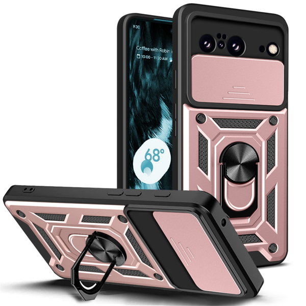 Outdoor Panzer Hülle Google Pixel 8 Handyhülle mit Kameraschutz Ringhalter Cover Rosegold
