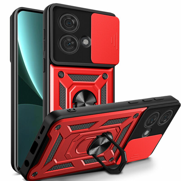 Outdoor Panzer Hülle Motorola Edge 40 Neo Handyhülle mit Kameraschutz Ringhalter Rot