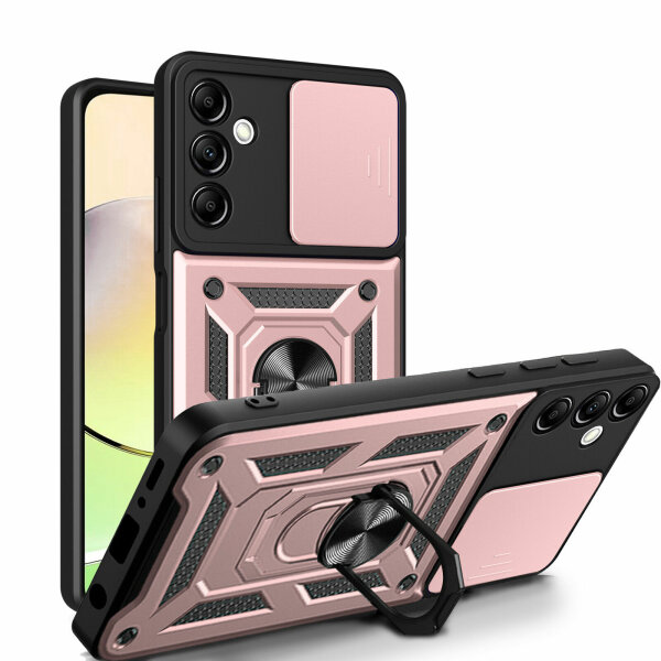Outdoor Panzer Hülle für Samsung Galaxy A14 mit Kameraschutz Ringhalter Bumper  Rosegold