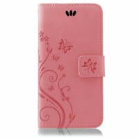 Huawei Handy Tasche Handyhülle Schutz Hülle Blumen Flip Cover Buch Case Etui Huawei Y6 2018 Rosa