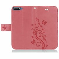 Huawei Handy Tasche Handyhülle Schutz Hülle Blumen Flip Cover Buch Case Etui Huawei Y6 2018 Rosa