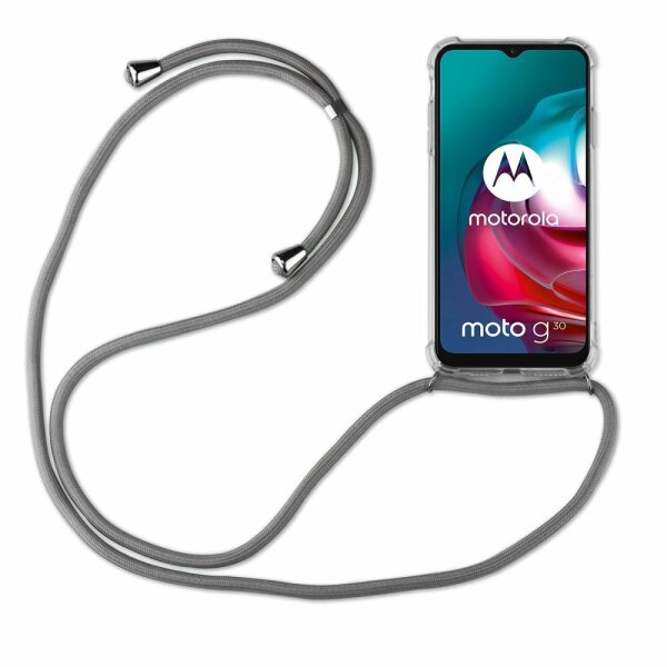 Handy Hülle mit Band Schutzhülle Handykette Seil Silikon Handy Tasche mit Schnur Motorola Moto E6S Grau