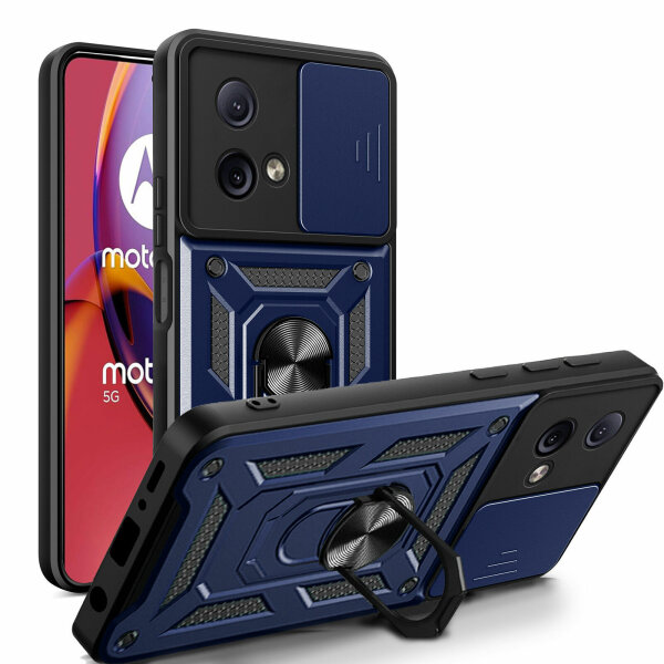 Outdoor Panzer Hülle Motorola Moto G84 Handyhülle mit Kameraschutz Ringhalter Blau