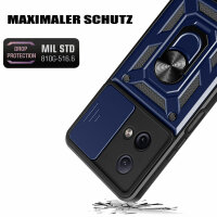 Outdoor Panzer Hülle Motorola Moto G84 Handyhülle mit Kameraschutz Ringhalter Blau