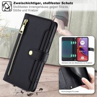 Handykette Motorola Hülle mit Band Handyhülle Kartenfächer Leder Umhängetasche Moto G84 Schwarz