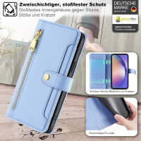 Handykette Samsung Hülle mit Band Handyhülle Kartenfächer PU Leder Umhängetasche Galaxy A54 Hellblau