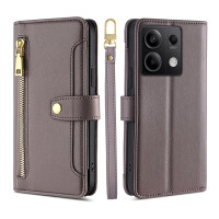 Handykette Xiaomi Hülle mit Band Handyhülle Kartenfächer PU Leder Umhängetasche Redmi Note 13 5G Grau