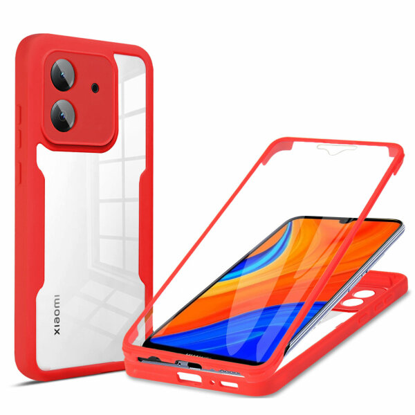 360° Grad Hülle Xiaomi Redmi 13C Rundum vollschutz Integriertem Displayschutz Rot