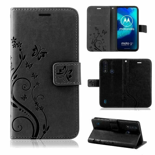 Motorola Handy Tasche Handyhülle Schutz Hülle Blumen Flip Cover Wallet Case Etui Motorola Moto G8 Power Lite Grau