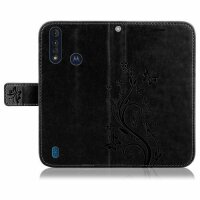 Motorola Handy Tasche Handyhülle Schutz Hülle Blumen Flip Cover Wallet Case Etui Motorola Moto G8 Power Lite Grau