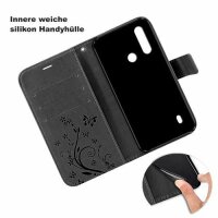 Motorola Handy Tasche Handyhülle Schutz Hülle Blumen Flip Cover Wallet Case Etui Motorola Moto G8 Power Lite Grau