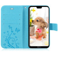 Huawei Handy Tasche Handyhülle Schutz Hülle Blumen Flip Cover Buch Case Etui Huawei P20 Lite Blau