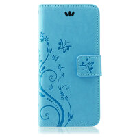 Huawei Handy Tasche Handyhülle Schutz Hülle Blumen Flip Cover Buch Case Etui Huawei P20 Lite Blau