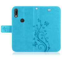 Huawei Handy Tasche Handyhülle Schutz Hülle Blumen Flip Cover Buch Case Etui Huawei P20 Lite Blau